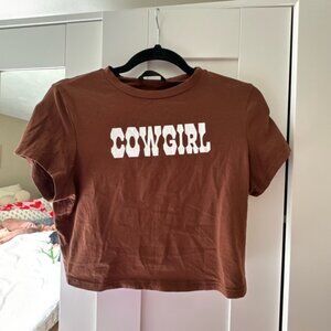 SHEIN Brown Cowgirl Cropped Tee